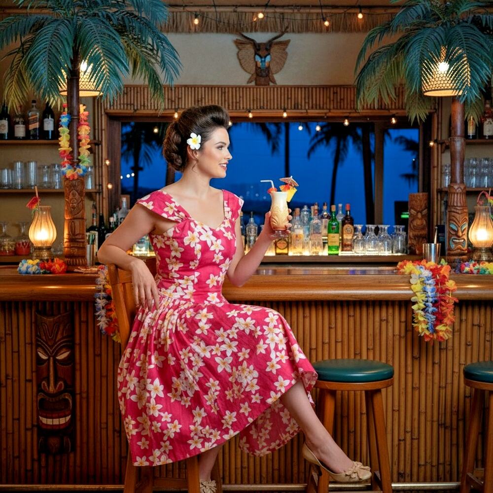 Royal Creations Hawaii Pink Plumeria Dress S Hawaiian Fit Flare Rockabilly